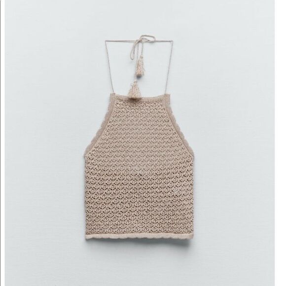 ZARA METALLIC THREAD POINTELLE TOP Size M - Picture 4 of 5